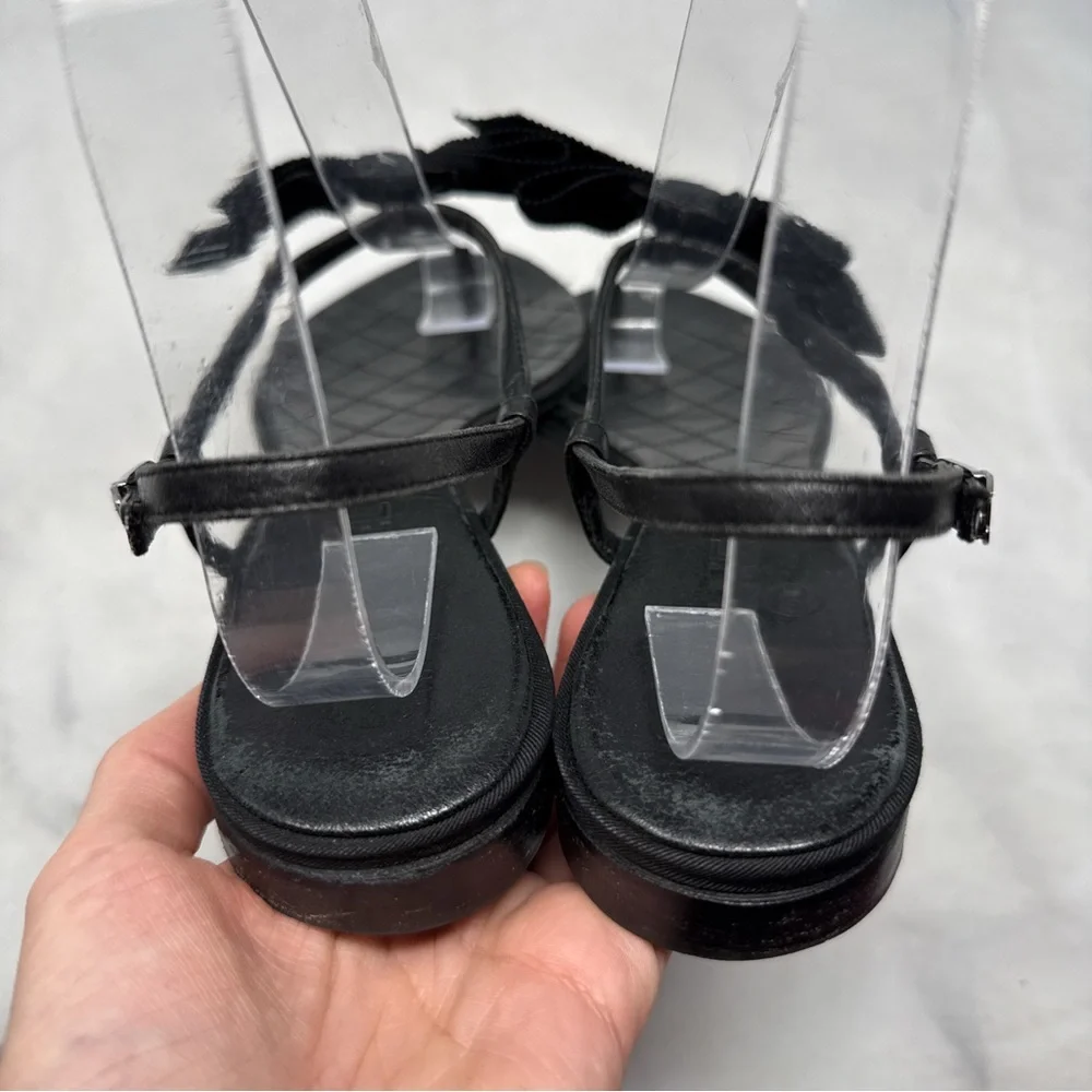 CHANEL Vintage Y2K CC Coco Mark Bow Chain Quilted Leather Flat Sandal Black 38.5 - Picture 7 of 14